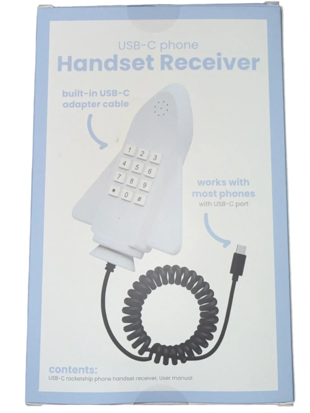 Space Rocket USB-C Phone Handset Receiver White NIB Works w/ Most Smartphones